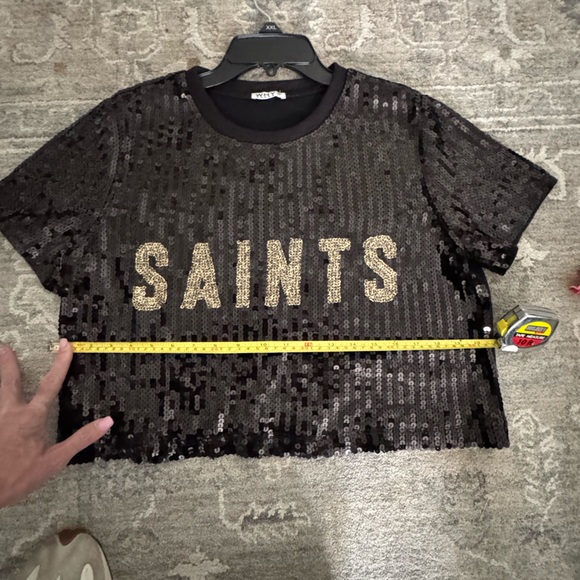 Black Sequin sz MED New Orleans “Saints” Crop Top - Picture 5 of 5